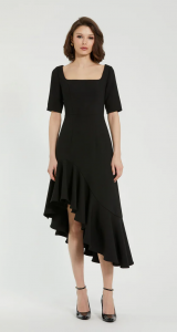 Crepe 34 Sleeve Asymmetrical Hem Dress